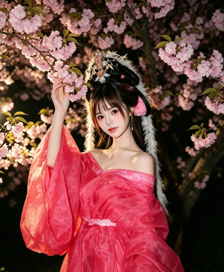 国风红衣美女手机壁纸｜樱花背景图片 - 00后古风美人「哲风壁纸」