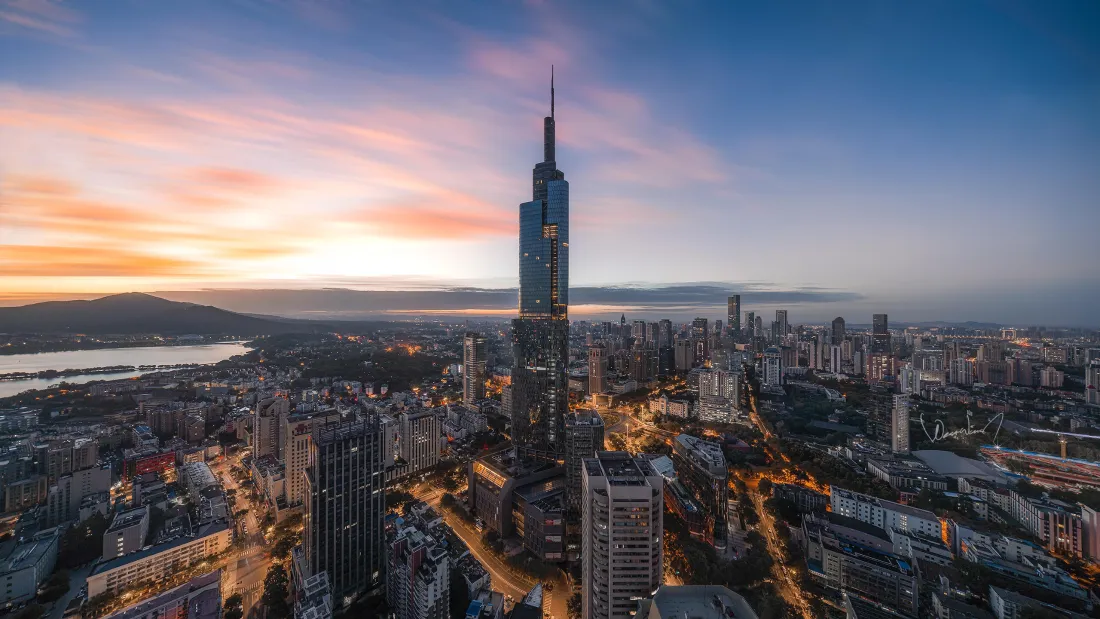 3k紫峰大厦壁纸｜城市背景图片 - 黄昏日落「哲风壁纸」