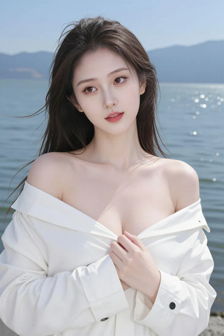 长发美女手机壁纸｜湖边背景图片 - 高清手机「哲风壁纸」