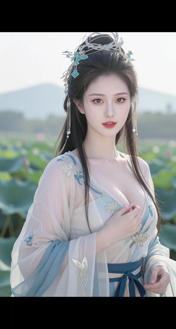 古风美女手机壁纸｜荷塘背景图片 - 仙气汉服「哲风壁纸」