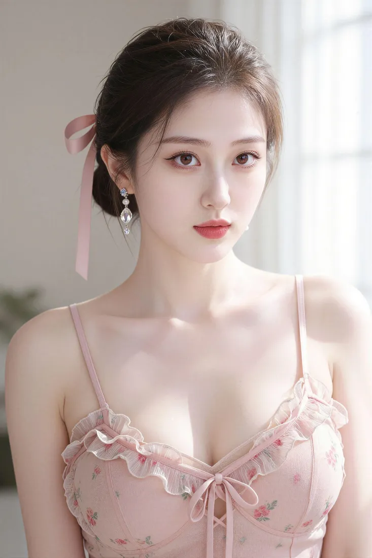 纯欲美女手机壁纸｜清新室内背景图片 - 粉色穿搭「哲风壁纸」