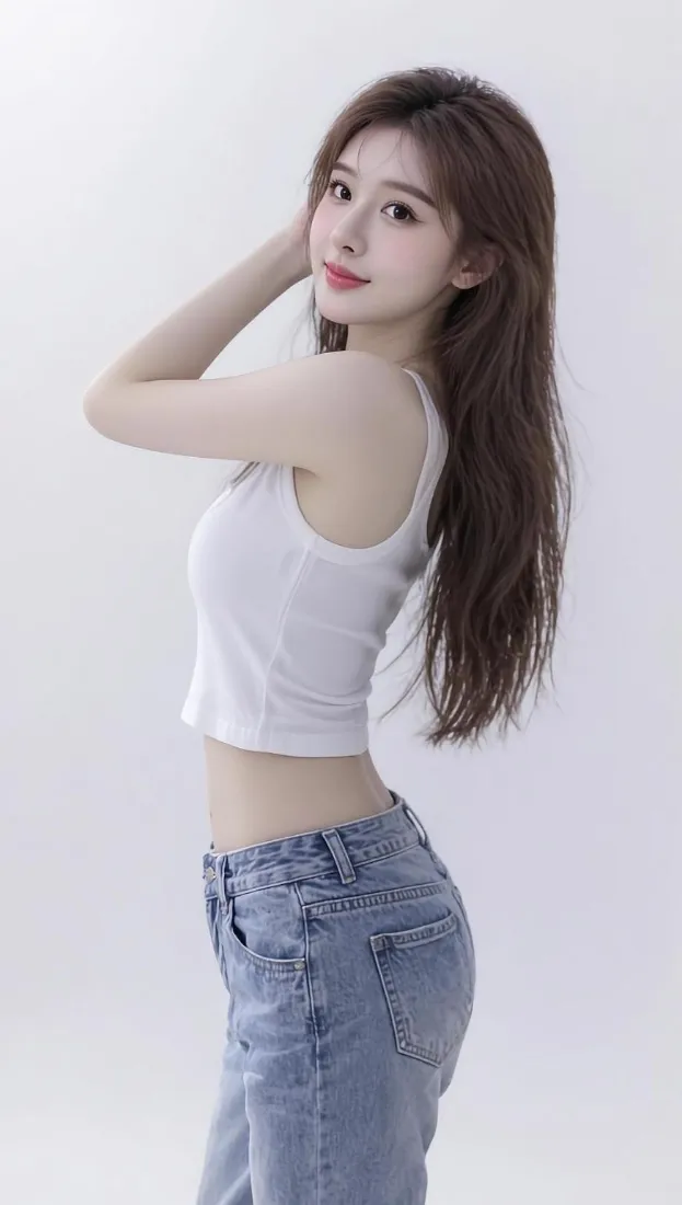 长发美女手机壁纸｜简约纯色背景图片 - 清爽少女「哲风壁纸」