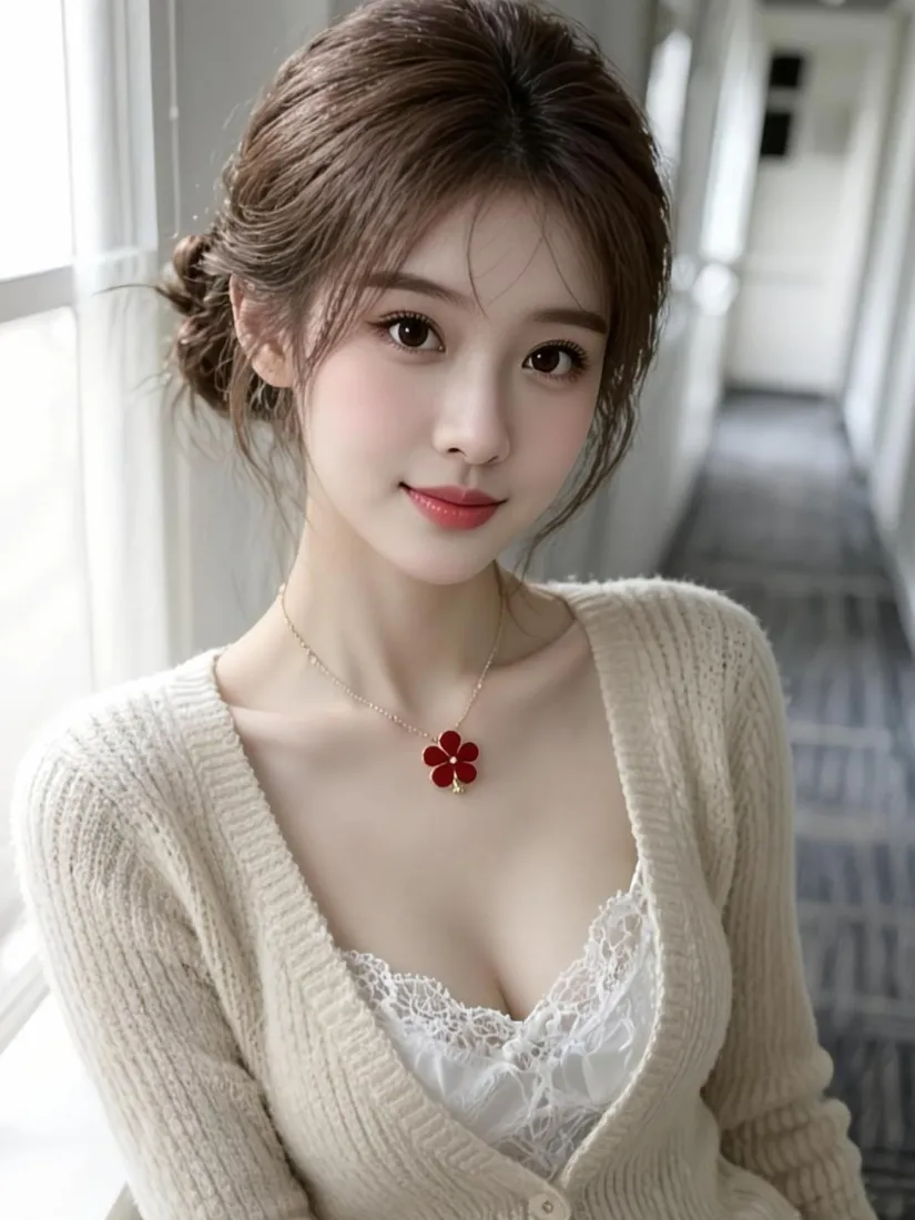 温柔气质美女手机壁纸｜室内走廊背景图片 - 精致日常穿搭「哲风壁纸」