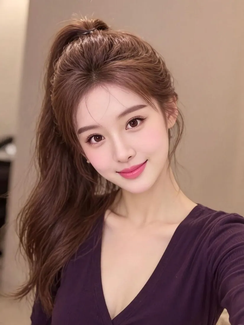 气质美女手机壁纸｜简约背景图片 - 高马尾甜妹「哲风壁纸」