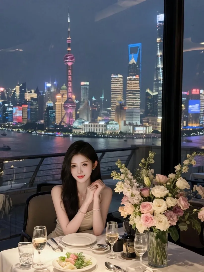 长发美女手机壁纸｜上海夜景背景图片 - 餐厅约会「哲风壁纸」