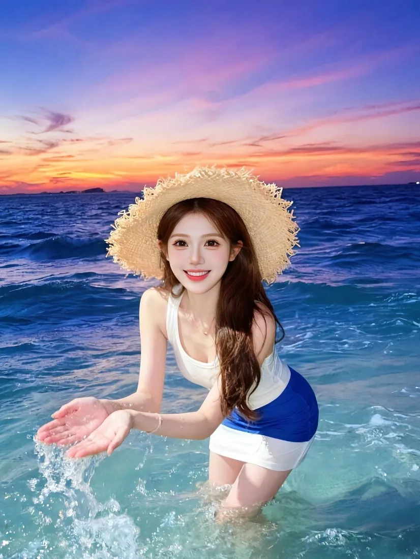 海边美女手机壁纸｜海景背景图片 - 晚霞「哲风壁纸」