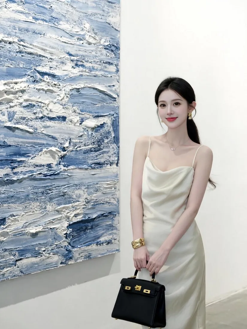 气质美女手机壁纸｜艺术馆背景图片 - 优雅穿搭「哲风壁纸」