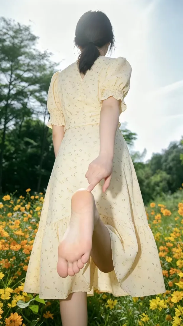 创意错位手机壁纸｜户外花丛背景图片 - 清新玉足「哲风壁纸」