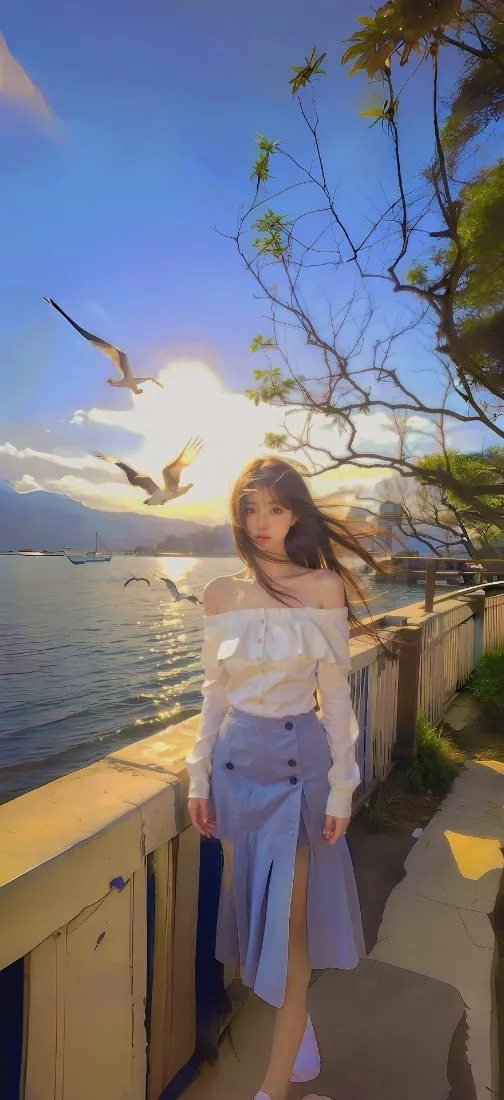 海边少女手机壁纸｜手机背景图片 - 日落氛围感「哲风壁纸」