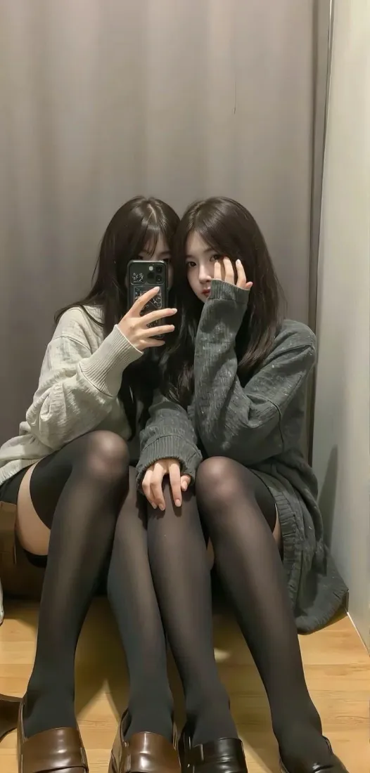 闺蜜黑丝手机壁纸｜对镜自拍背景图片 - 甜酷少女「哲风壁纸」