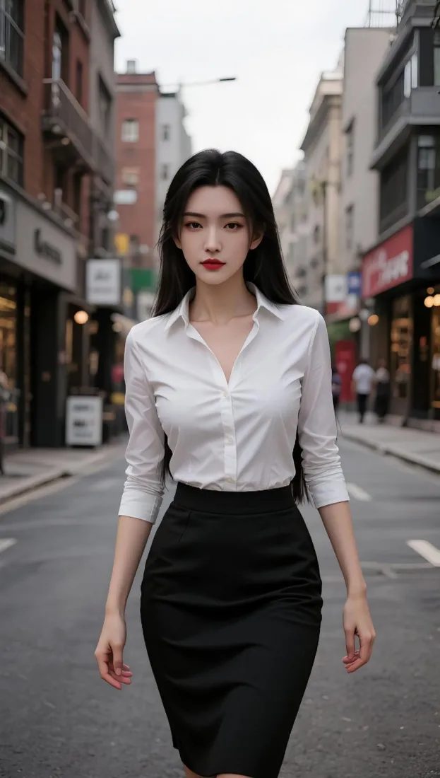 职业装御姐手机壁纸｜城市街道背景图片 - 冷艳美女「哲风壁纸」