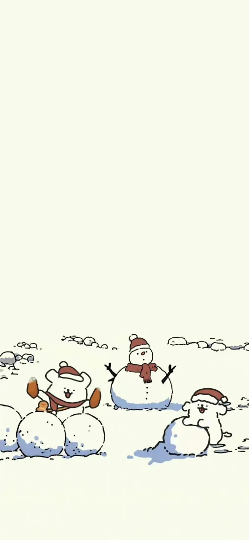 圣诞堆雪人手机壁纸｜简约背景图片 - 冬日雪地「哲风壁纸」