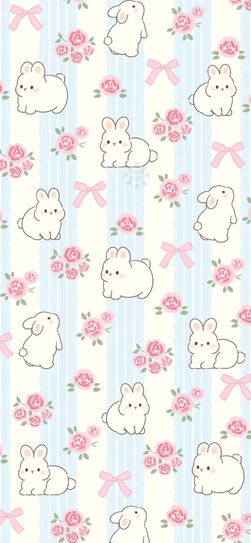 可爱小兔手机壁纸｜粉色玫瑰背景图片 - 清新蝴蝶结「哲风壁纸」