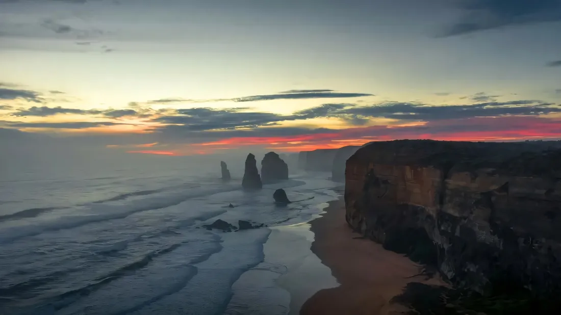 2k晚霞壁纸｜悬崖背景图片 - 海岸海景「哲风壁纸」