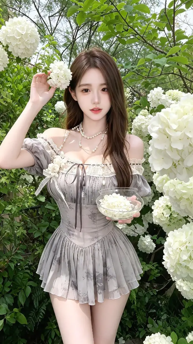 纯白花丛美女手机壁纸｜清新户外背景图片 - 少女感「哲风壁纸」