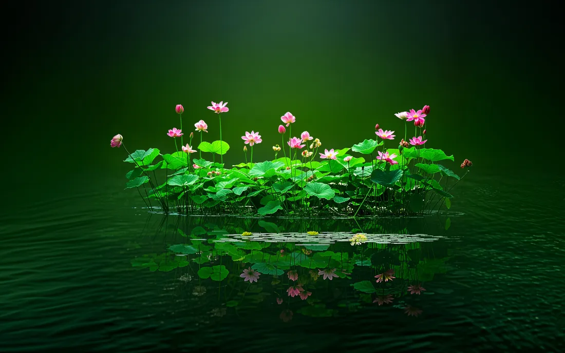 4k荷花壁纸｜水面倒影背景图片 - 粉色荷塘「哲风壁纸」