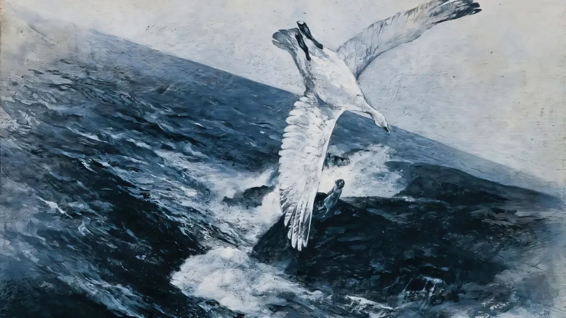 3k油画风海鸟壁纸｜海洋背景图片 - 浪间飞翔「哲风壁纸」