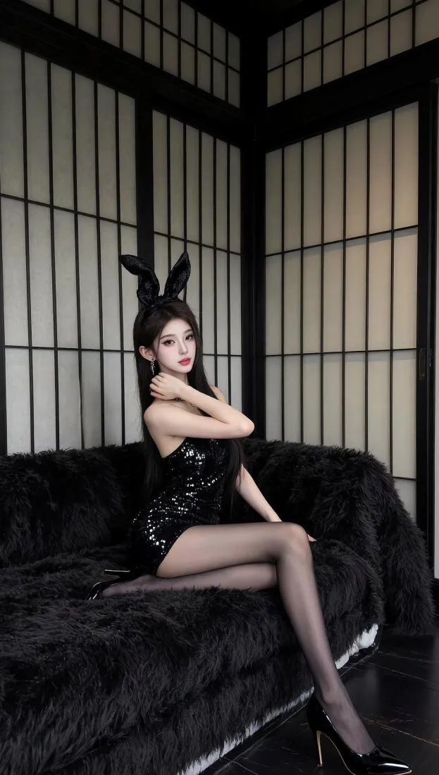 兔女郎手机壁纸｜日式格栅背景图片 - 性感黑丝「哲风壁纸」