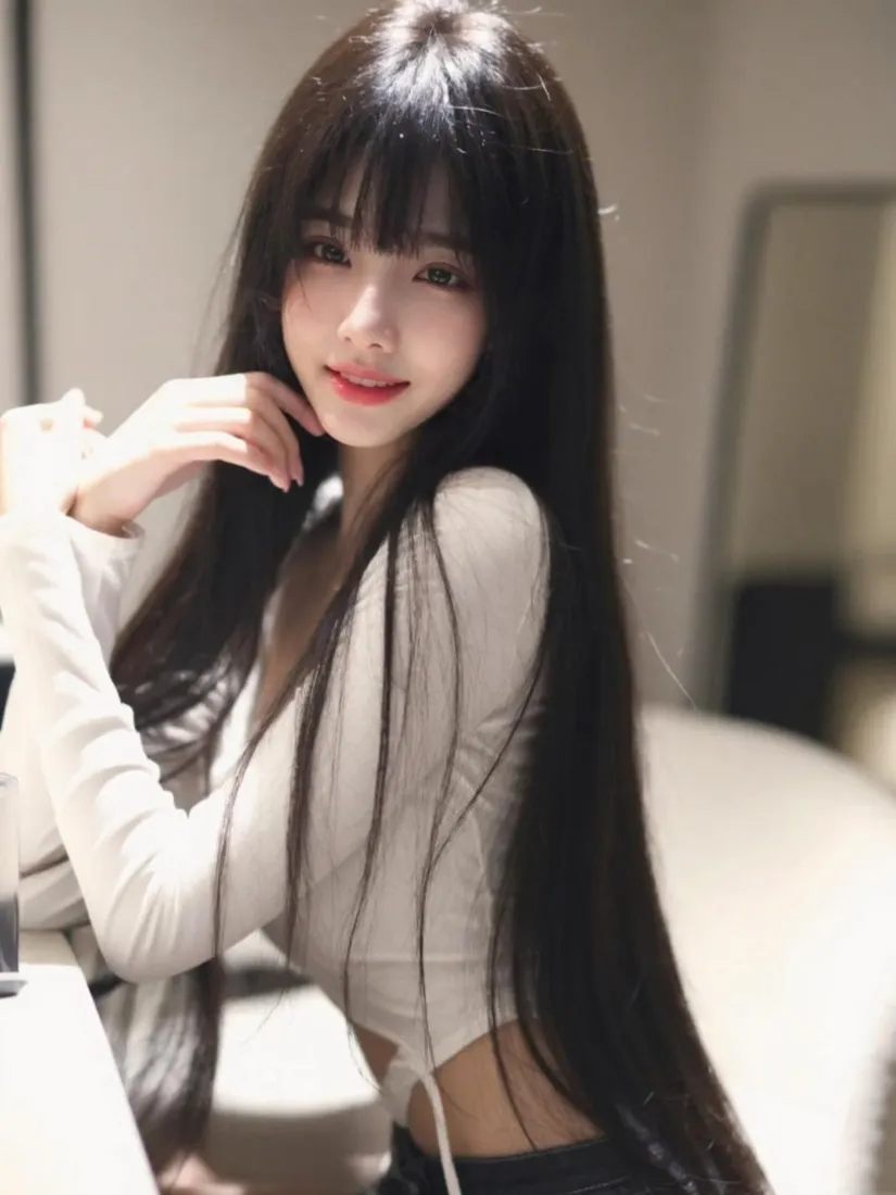 长发美女手机壁纸｜室内背景图片 - 清纯女生「哲风壁纸」