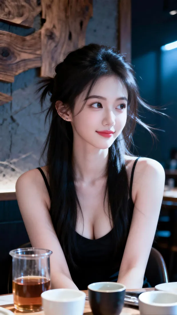 高颜值黑发美女手机壁纸｜室内休闲背景图片 - 茶饮「哲风壁纸」