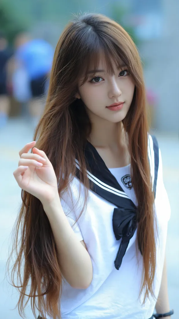 清纯美女手机壁纸｜户外街拍背景图片 - 水手服「哲风壁纸」