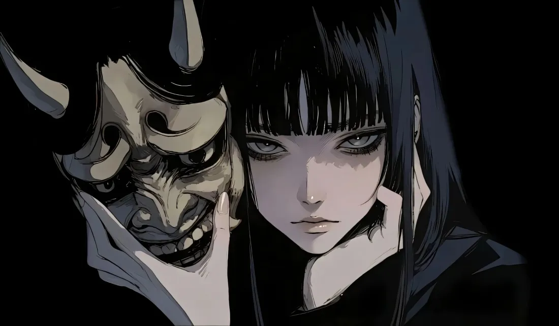 3k和风少女壁纸｜暗黑背景图片 - 鬼面魅影「哲风壁纸」