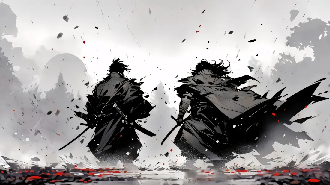 3k水墨风壁纸｜武士对决背景图片 - 江湖刀战「哲风壁纸」