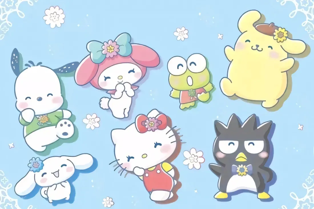 2k三丽鸥全员壁纸｜浅蓝色背景图片 - 可爱卡通合集「哲风壁纸」