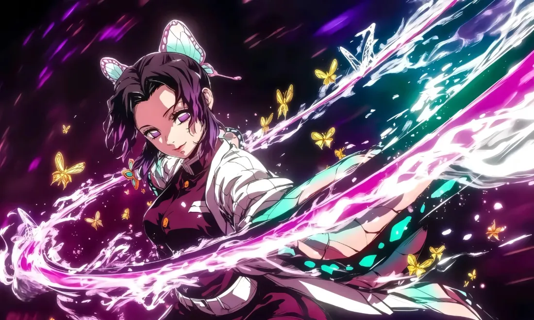 3k蝴蝶忍壁纸｜鬼灭之刃背景图片 - 金蝶战斗「哲风壁纸」