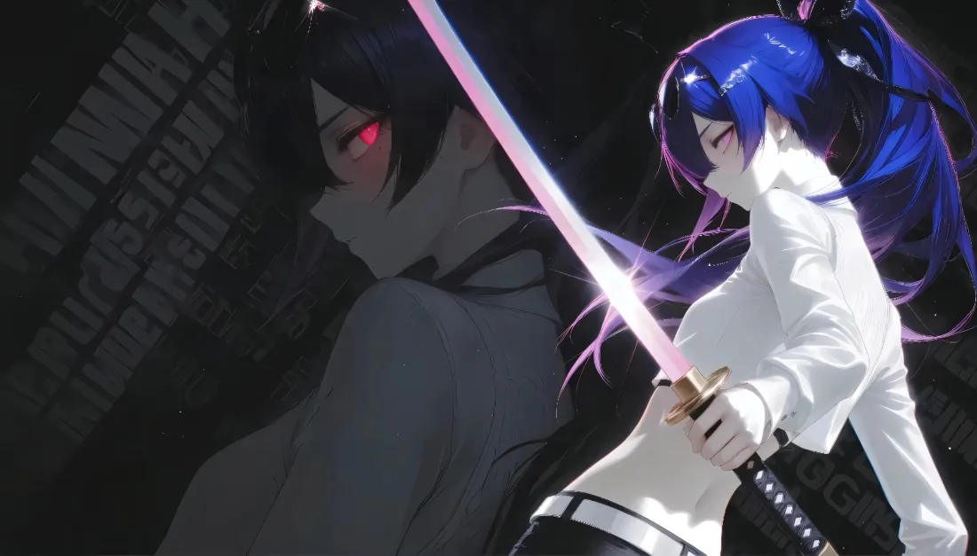 3k蓝发女武士壁纸｜暗黑战斗背景图片 - 二次元「哲风壁纸」