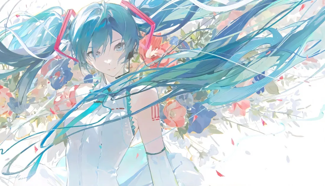 3k初音未来壁纸｜繁花背景图片 - 清新二次元少女「哲风壁纸」