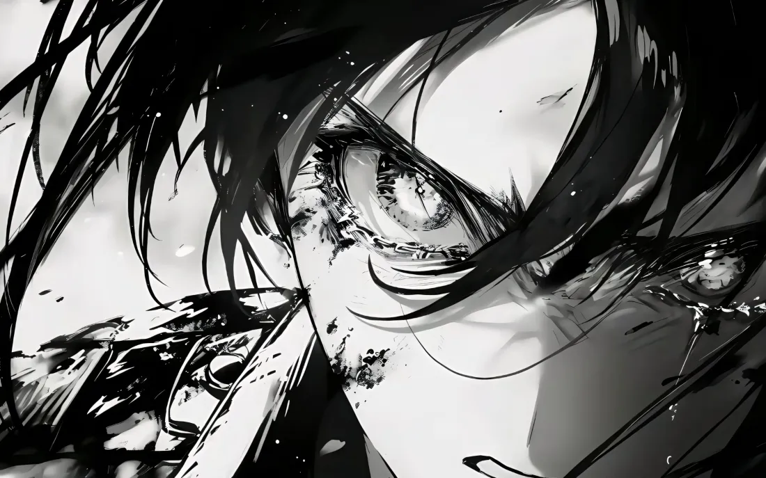 3k三笠壁纸｜进击的巨人背景图片 - 黑白特写「哲风壁纸」