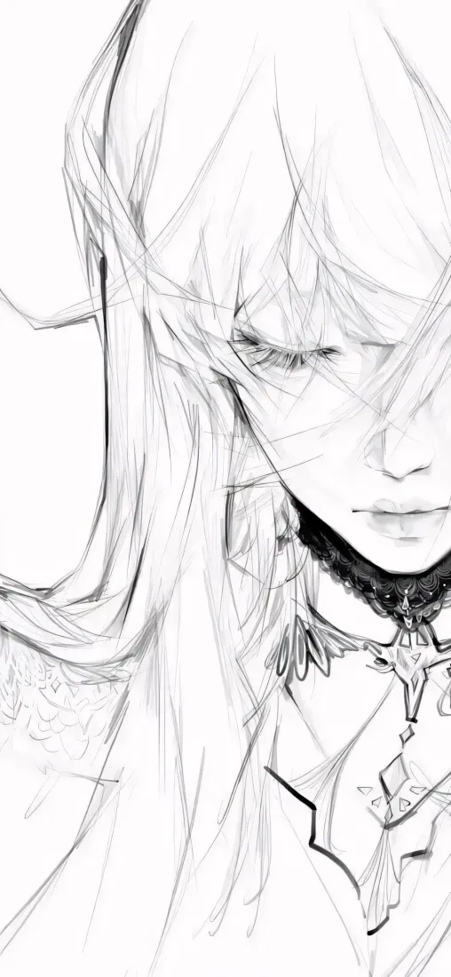 古风少女手机壁纸｜黑白线稿背景图片 - 清冷破碎「哲风壁纸」