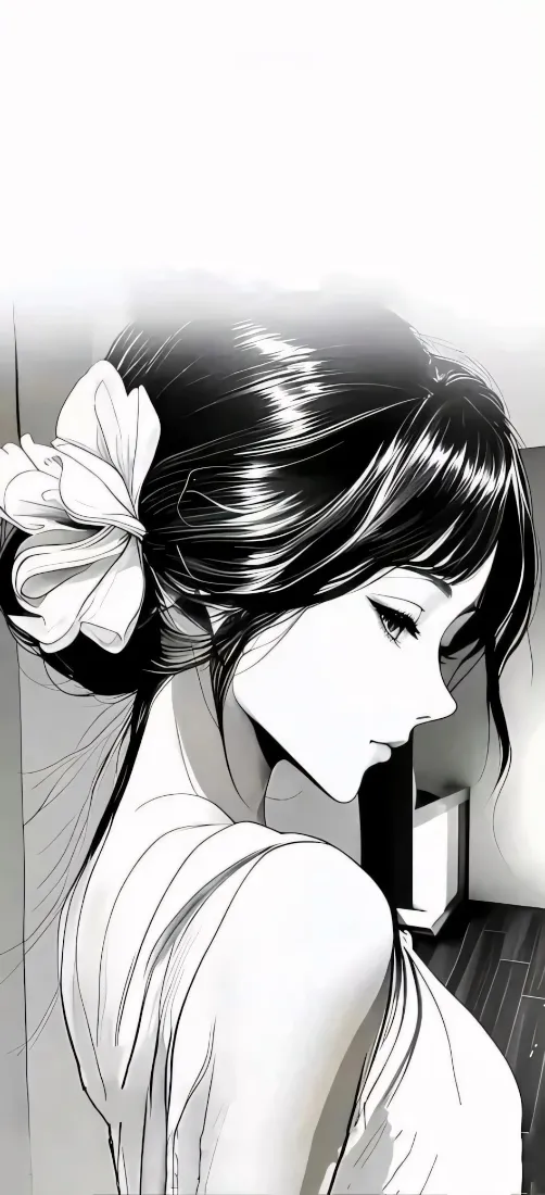 二次元侧颜少女手机壁纸｜黑白背景图片 - 头花「哲风壁纸」