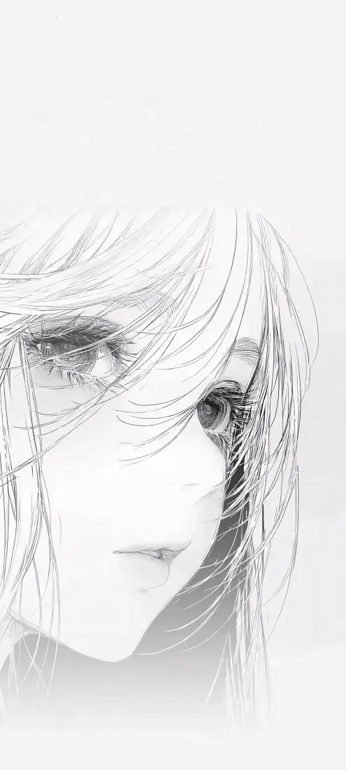线稿手机壁纸｜黑白背景图片 - 二次元人物「哲风壁纸」