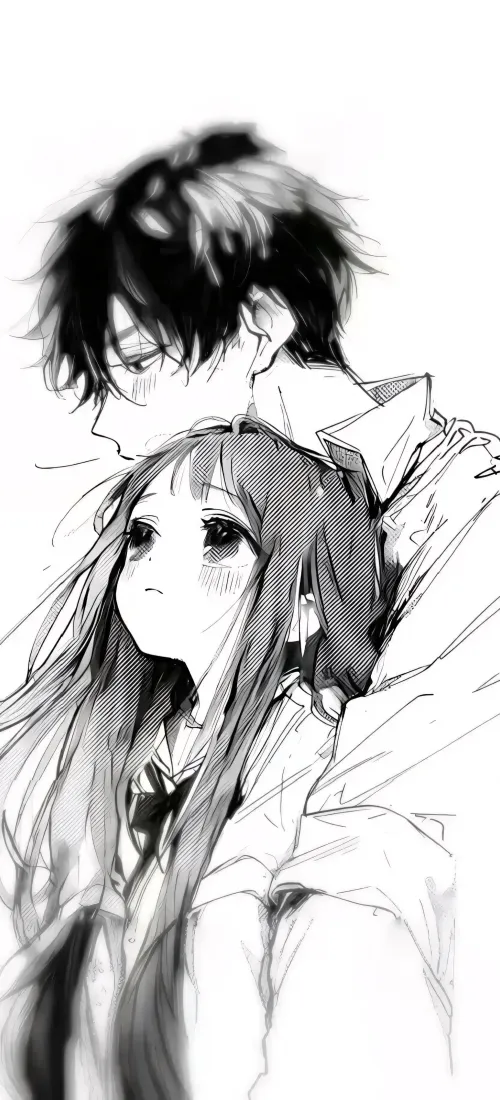 校园情侣手机壁纸｜背靠背线稿背景图片 - 浪漫手绘插画「哲风壁纸」