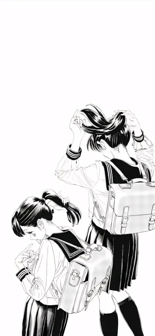 水手服少女手机壁纸｜日常线稿背景图片 - 手绘校园「哲风壁纸」