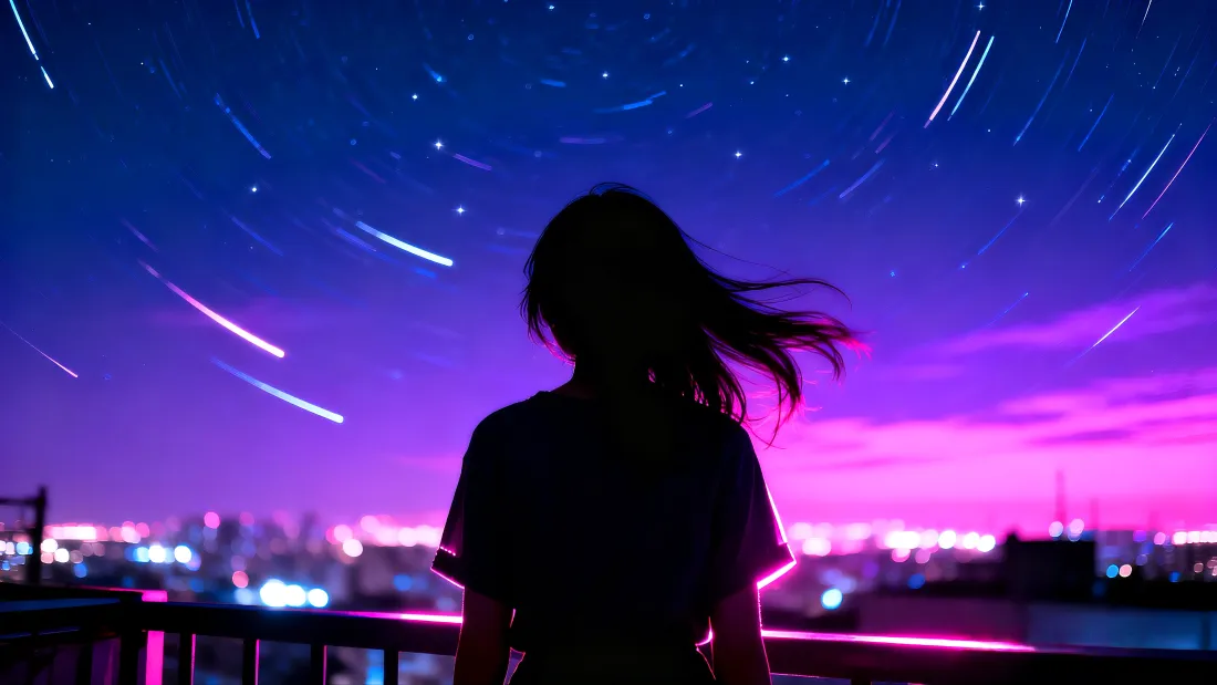 4k赛博朋克壁纸｜少女背景图片 - 城市流星「哲风壁纸」