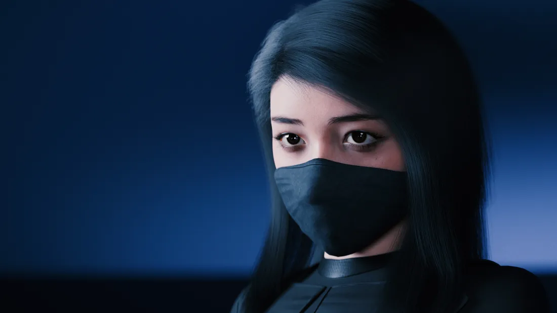 4k黑衣蒙面女壁纸｜蓝色背景图片 - 精选黑色「哲风壁纸」