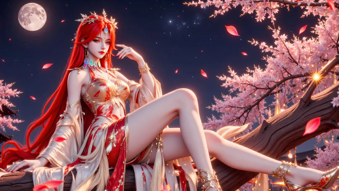 6k柳七月壁纸｜月夜樱林背景图片 - 沧元图「哲风壁纸」