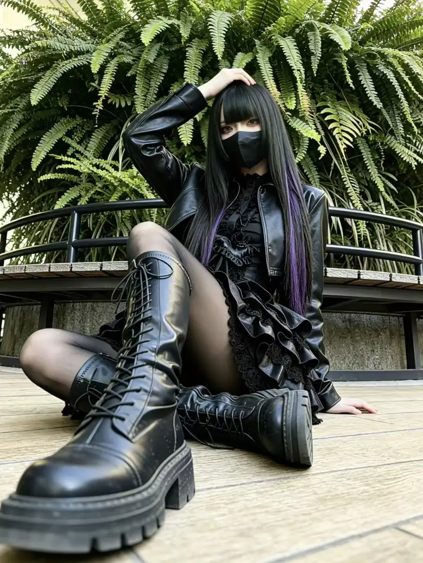 暗黑系御姐手机壁纸｜绿植户外背景图片 - 酷黑穿搭「哲风壁纸」