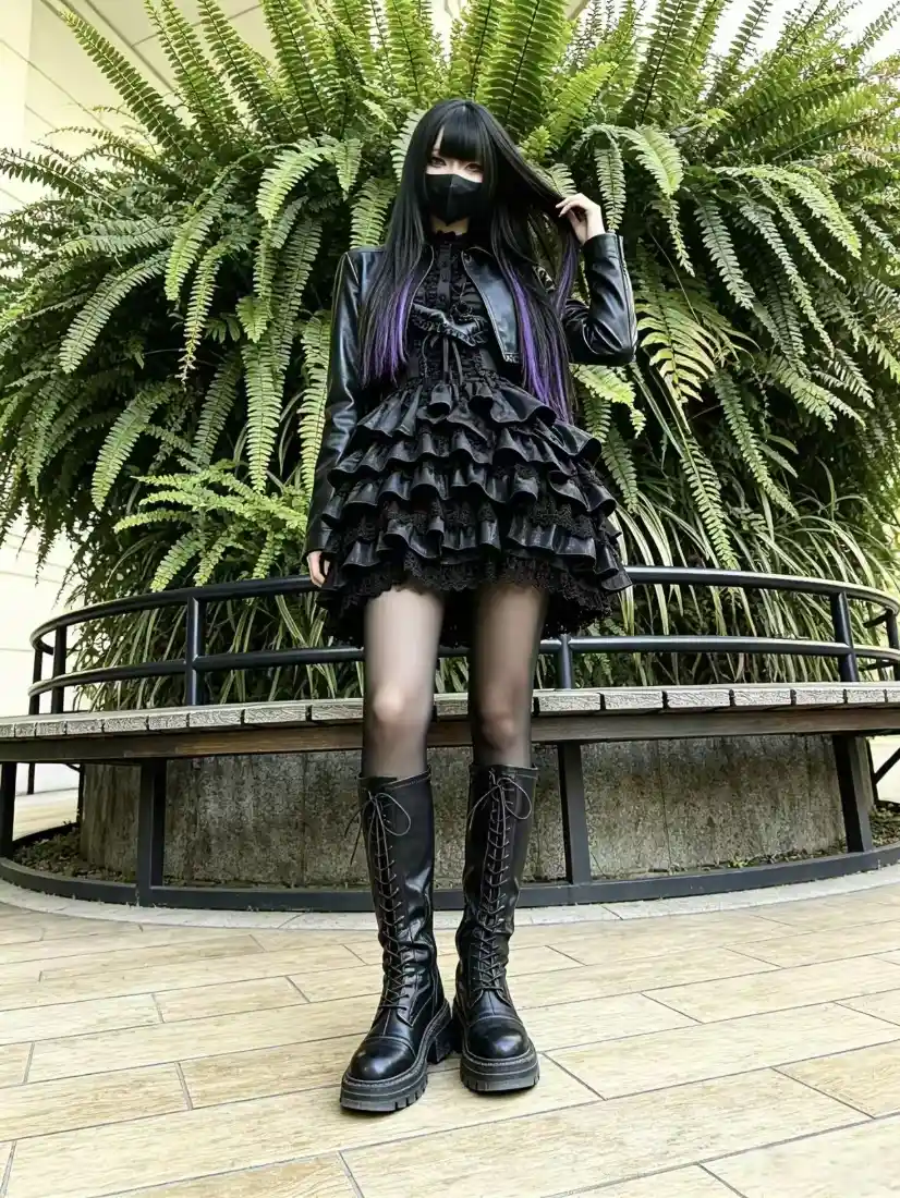 甜酷黑系手机壁纸｜户外背景图片 - 黑丝长靴「哲风壁纸」