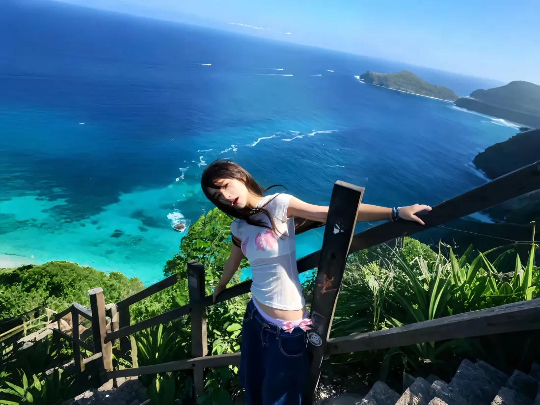 3k清纯美女壁纸｜湖水海景背景图片 - 山间步道阶梯「哲风壁纸」