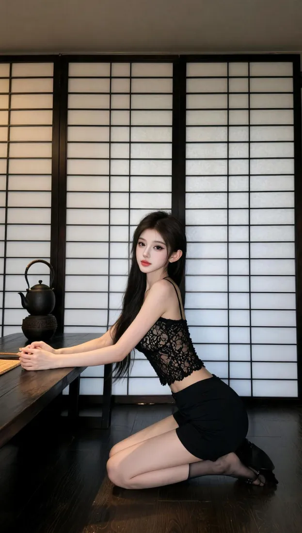 性感御姐手机壁纸｜和风茶室背景图片 - 气质美女「哲风壁纸」