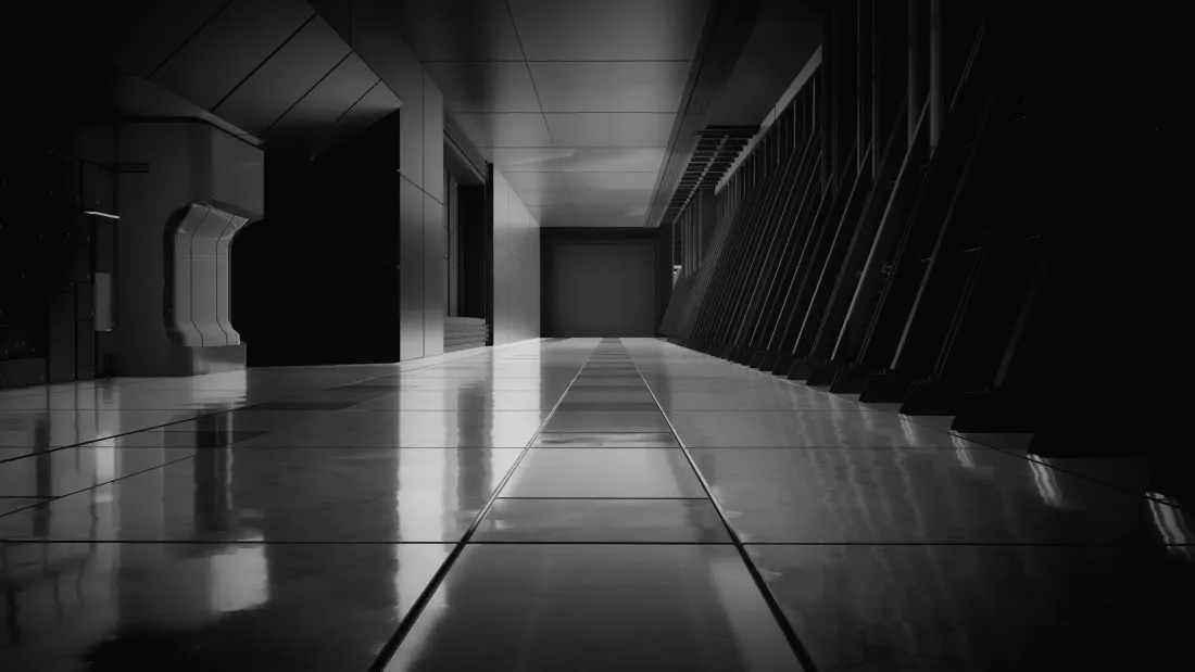 3k空旷走廊壁纸｜室内背景图片 - 下班夜晚「哲风壁纸」