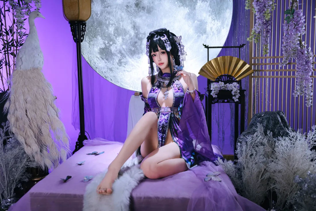 8k紫裙少女壁纸｜古风月夜背景图片 - cosplay「哲风壁纸」