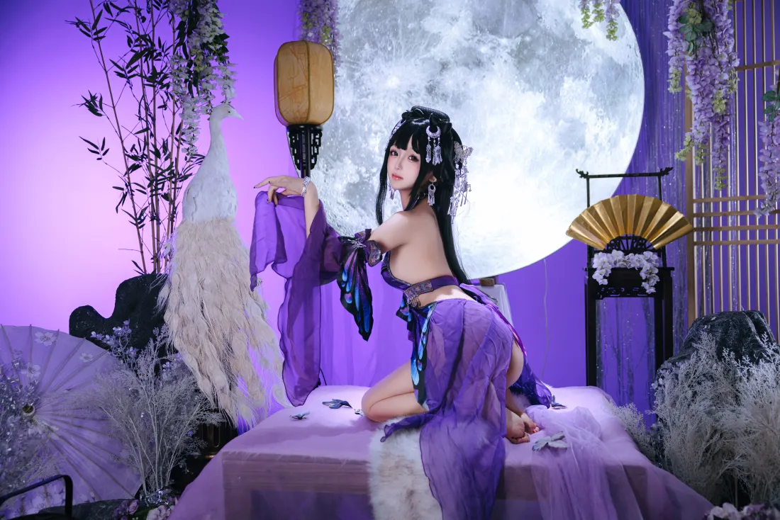 8k古风cosplay壁纸｜紫色室内背景图片 - 古装少女「哲风壁纸」