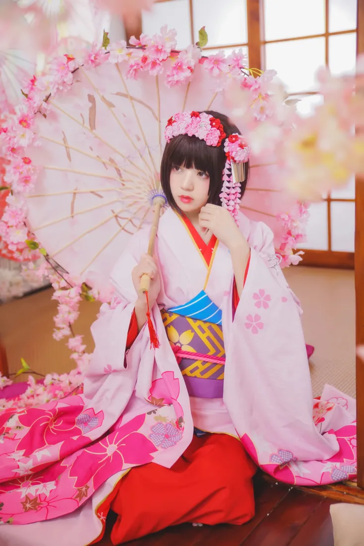 桜桃喵手机壁纸｜加藤惠背景图片 - 樱花和服「哲风壁纸」