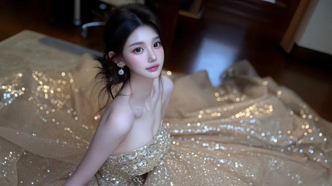 2k金色亮片礼服美女壁纸｜氛围感背景图片 - 高级女神「哲风壁纸」