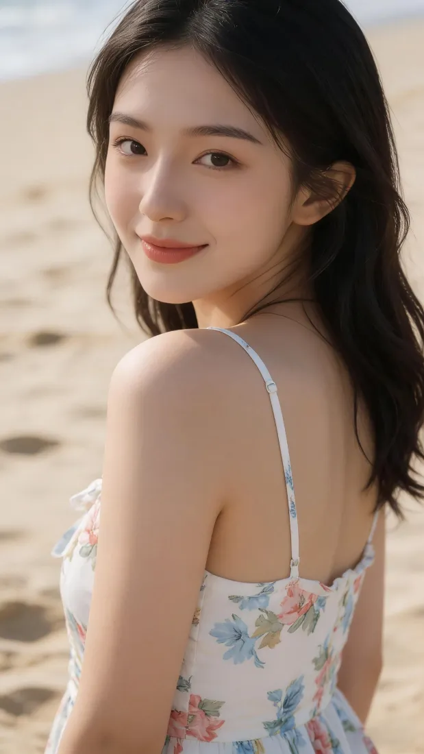 清纯美女手机壁纸｜沙滩背景图片 - 夏日海边「哲风壁纸」